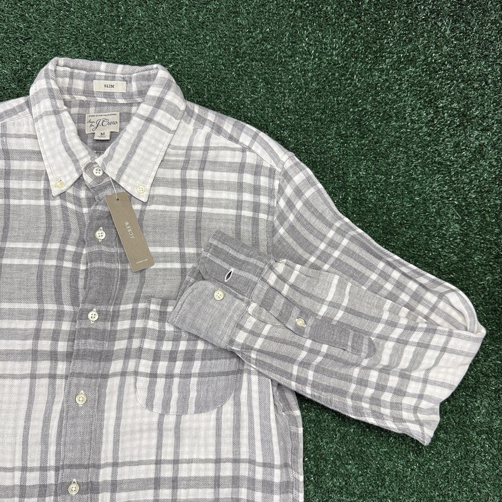 New J. Crew Men's Long Sleeve Button Slim Shirt Size Medium Gray Plaid